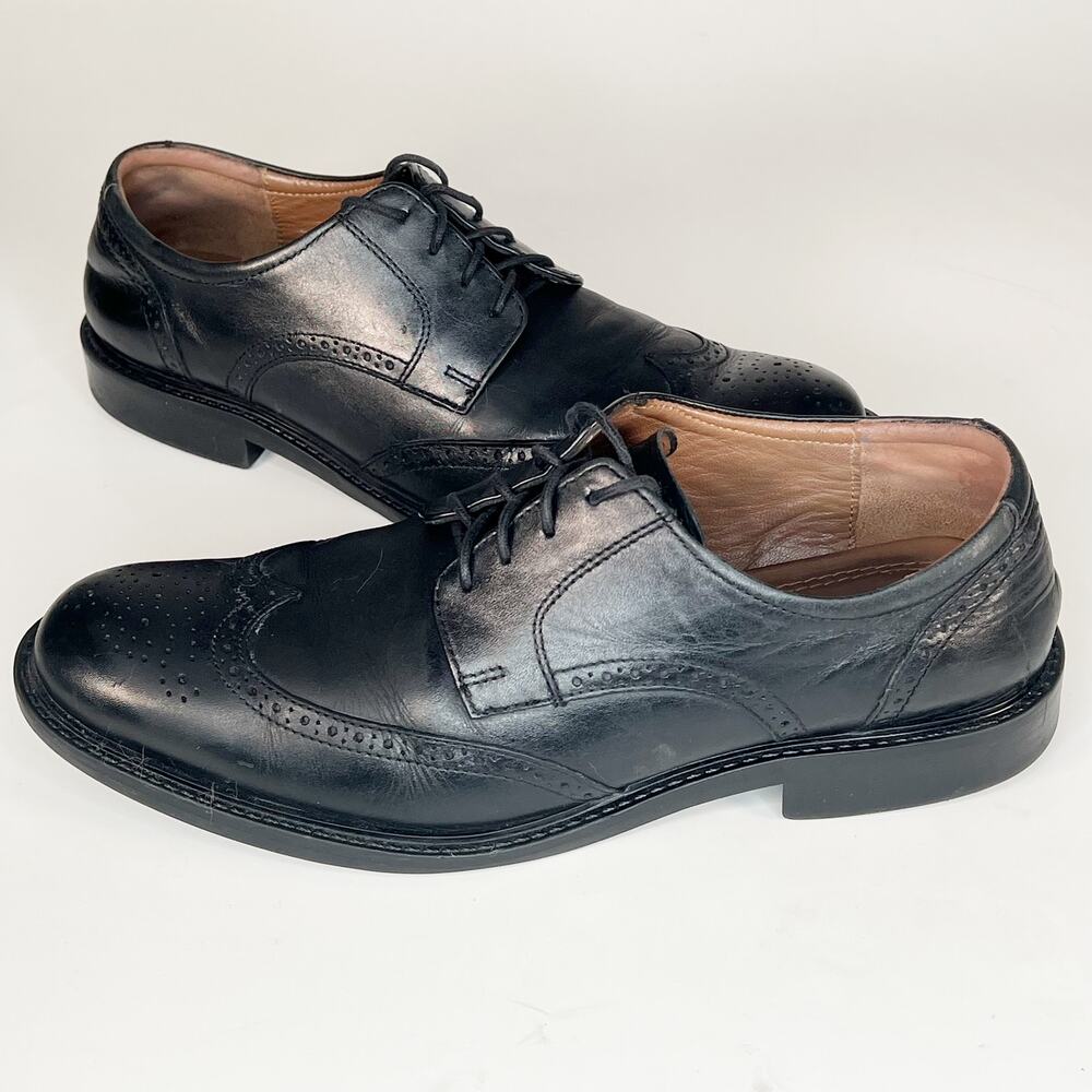 Johnston & Murphy Lewis Black Leather Wingtip Oxford Dress Shoes Men 10